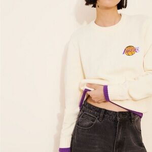 Cream and Purple Crew Neck Sweater